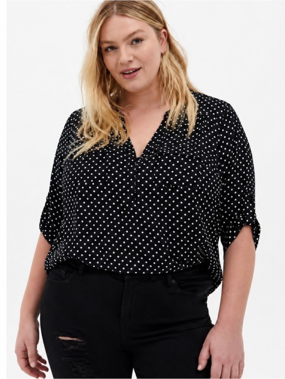 Classic Black White Dot Harper Georgette Top Torrid Career Casual Size 0 #803